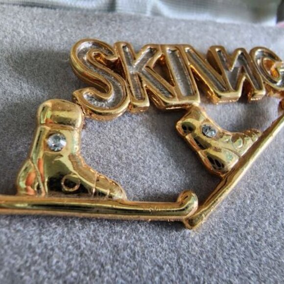 Vintage Diamond 18KT Gold Plated Ski Pin Made in America by Ultralite- Orig. Box - Picture 11 of 13